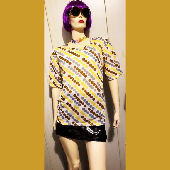 ATOMIC OP ART Trippy Geometric Print Groovy Nylon Top Shirt VTG 60s 70s - Picture 7 of 9